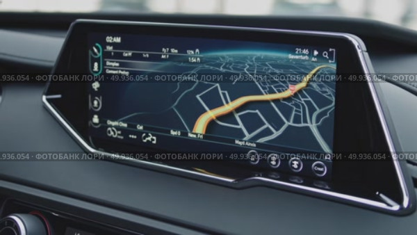 Advanced navigation system interface showing realtime route guidance in modern car dashboard. Стоковое AI-видео, аниматор Владимир Федоров / Фотобанк Лори