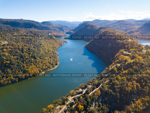 Aerial view of Ter river, Catalonia (2018 год). Стоковое фото, фотограф Яков Филимонов / Фотобанк Лори