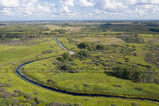 Aerial view of the Kargat River in summer, forests, swamps and boundless expanses of Siberia. Стоковое фото, фотограф Сергей Фролов / Фотобанк Лори