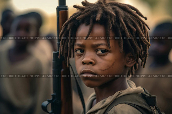 African child soldier. Generate ai. Стоковое AI-изображение, AI-художник Иван Рябоконь / Фотобанк Лори