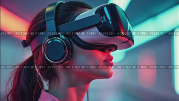 AI Generative person in virtual reality glasses on futuristic scientific background of the future. Стоковое AI-видео, аниматор Spirit River / Фотобанк Лори