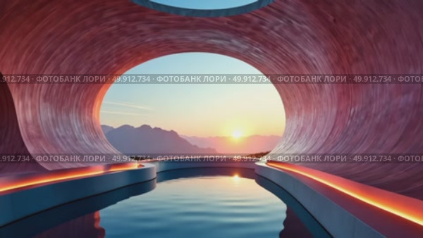 AI Generative Retrofuturism interior of the building, free space bright spacious corridor. Стоковое AI-видео, аниматор Spirit River / Фотобанк Лори
