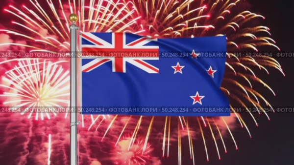 AI Generative The national flag of the independence of the state of New Zealand, background of fireworks. Стоковое AI-видео, аниматор Spirit River / Фотобанк Лори