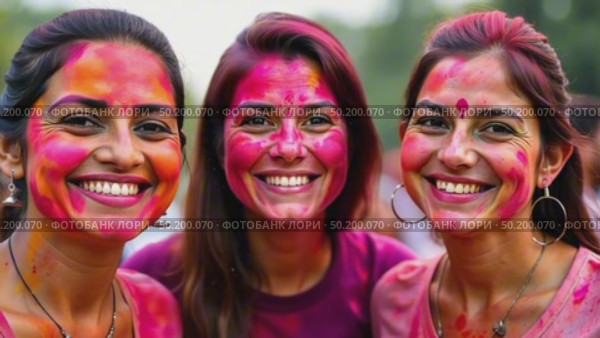 AI Generative Woman in a splash of multicolored holi paint, Indian holiday spring festival. Стоковое AI-видео, аниматор Spirit River / Фотобанк Лори