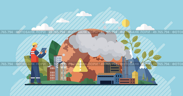 Air pollution vector illustration. Contamination is dark shadow cast by sinister hand air pollution The protective armor our ecological warriors is tested in face rampant air pollution. Air pollution. The protective armor our ecological warriors is tested in face rampant air pollution. Стоковая иллюстрация, агентство Ingram Publishing / Фотобанк Лори