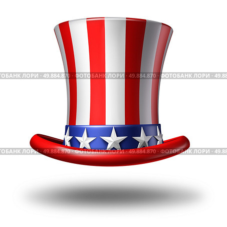 American hat icon as a stars and stripes symbol on a white background as a concept for patriotism in America and celebration of independence day and the fourth of july for the United States. Стоковое фото, агентство Ingram Publishing / Фотобанк Лори