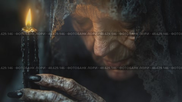 An elderly woman lights a black candle in the dark. Стоковое AI-видео, аниматор Виктория Новохацкая / Фотобанк Лори