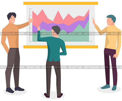 Analytics information and development statistics. Web CMS analysis measure, product testing technology, data analytics. Men analyse dashboard seo optimization, digital marketing reports vector icon. Men analyse digital marketing reports. Analytics information and development statistical diagram. Стоковая иллюстрация, агентство Ingram Publishing / Фотобанк Лори