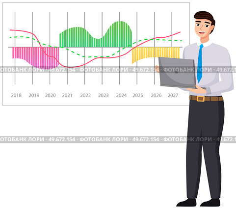 Analytics information and development statistics. Web analysis measure, product testing technology. Man analyses dashboard seo optimization, digital report. Statistical indicators and data on diagram. Man analyses digital report with data. Statistical indicators and graphic information visualization. Стоковая иллюстрация, агентство Ingram Publishing / Фотобанк Лори