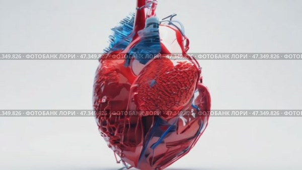 Anatomically correct human heart with venous system, realistic model. 3D illustration for medical applications, educational sites, websites. Стоковое AI-видео, аниматор ALLA YURTAYEVA / Фотобанк Лори
