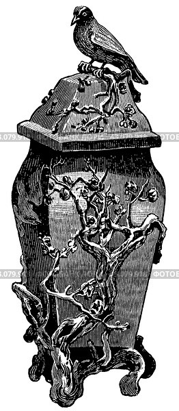 Ancient Bronze Art. Japanese vase. Publication of the book "Meyers Konversations-Lexikon", Volume 7, Leipzig, Germany, 1910. Стоковая иллюстрация, иллюстратор Sergey Kohl / Фотобанк Лори