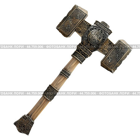 Ancient norse mjolnir hammer on transparent background. Стоковое AI-изображение, AI-художник Иван Рябоконь / Фотобанк Лори