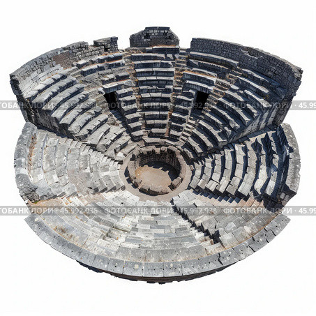 Ancient roman odeon of termessos showing stone steps and stage on white background. Стоковое AI-изображение, AI-художник Иван Рябоконь / Фотобанк Лори