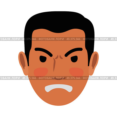 Angry man avatar user pic isolated on white. Vector illustration of front view of upset person. Male head with spiteful facial expression. Adult profile icon with wicked face, character in bad mood. Angry Man Avatar User Pic Front Head View Vector. Стоковая иллюстрация, агентство Ingram Publishing / Фотобанк Лори