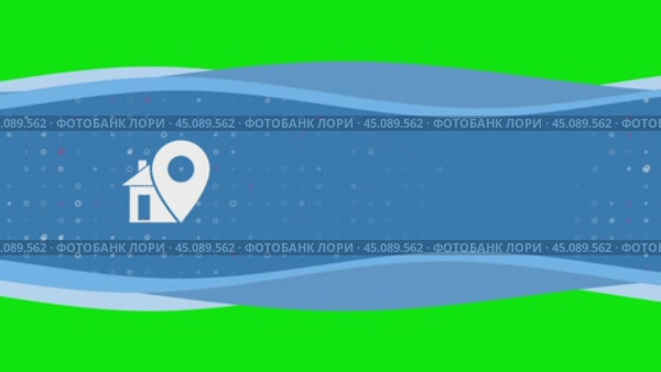 Анимация движения волн синего баннера с белым символом местоположения недвижимости слева. На заднем плане изображены маленькие белые фигуры. Бесшовная закольцованная анимация в формате 4k на фоне в цветовой гамме. Стоковое видео, видеограф Карпенко Алексей / Фотобанк Лори