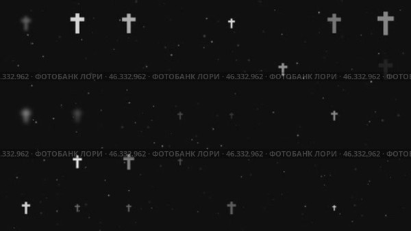 Анимация шаблона, состоящая из равномерно расположенных перекрестных символов разного размера и непрозрачности. Анимация прозрачности и размера. Бесшовная закольцованная анимация в формате 4k на черном фоне со звездами. Стоковое видео, видеограф Карпенко Алексей / Фотобанк Лори