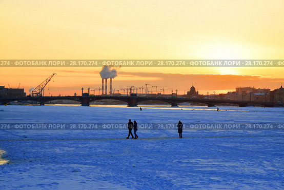 Annunciation bridge at sunset in winter (2018 год). Стоковое фото, фотограф Максим Мицун / Фотобанк Лори