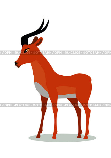 Antelope impala cartoon character. Beautiful impala flat vector isolated on white. African fauna. African antelope icon. Wild animal illustration for zoo ad, nature concept, children book illustrating. Стоковая иллюстрация, агентство Ingram Publishing / Фотобанк Лори