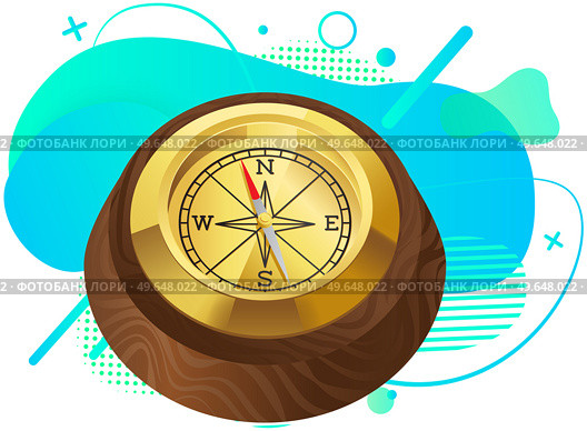 Antique retro style metal and wood compass device with arrows for determining cardinal points and orientation. Main navigation item for any ship captain, attribute of sea travel, measurement object. Antique retro style metal and wood compass device for determining cardinal points and orientation. Стоковая иллюстрация, агентство Ingram Publishing / Фотобанк Лори