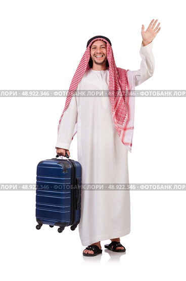 Arab man with luggage on white. Стоковое фото, агентство Ingram Publishing / Фотобанк Лори