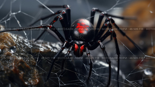 arachnid black widow spider ai generated. Стоковое AI-изображение, AI-художник Vectorwin / Фотобанк Лори