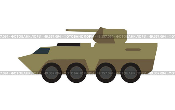 Armored Personnel Carrier Vector Illustration. Armored personnel carrier with small-caliber cannon on turret in camouflage color vector illustration isolated on white background. Army machine. For military concepts, infographics, icons, web design. Armored Personnel Carrier Vector Illustration. Стоковая иллюстрация, агентство Ingram Publishing / Фотобанк Лори