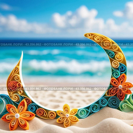 Art beach scene with gentle waves, sandy shoreline. Bright colors create peaceful atmosphere. Generated AI. Sunny beach holidays travel concept. Copy space. Sunny tropic paradise. Plage background. Стоковое AI-изображение, AI-художник Юлия Петровская / Фотобанк Лори