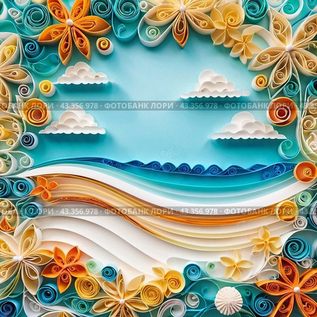 Art beach scene with gentle waves, sandy shoreline. Bright colors create peaceful atmosphere. Generated AI. Sunny beach holidays travel concept. Copy space. Sunny tropic paradise. Plage background. Стоковое AI-изображение, AI-художник Юлия Петровская / Фотобанк Лори