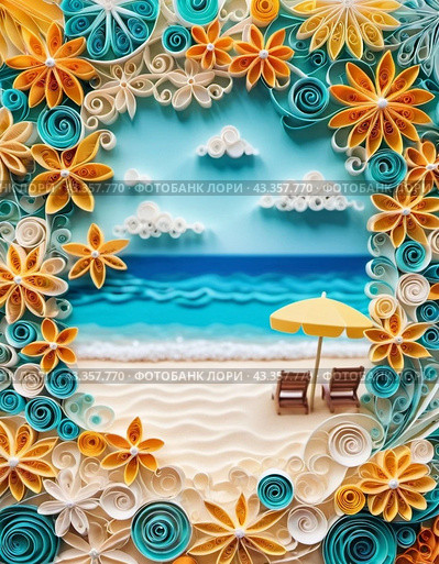 Art beach scene with gentle waves, sandy shoreline. Bright colors create peaceful atmosphere. Generated AI. Sunny beach holidays travel concept. Copy space. Sunny tropic paradise. Plage background. Стоковое AI-изображение, AI-художник Юлия Петровская / Фотобанк Лори