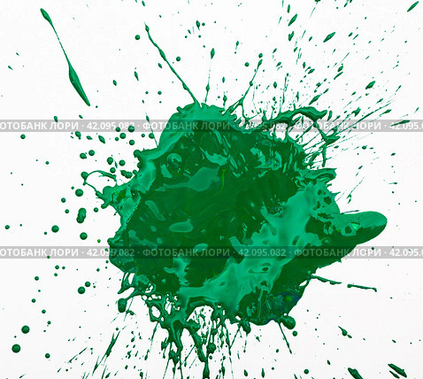 Artistic image of green paint spot spilled on background of white paper. Стоковое фото, фотограф Яков Филимонов / Фотобанк Лори