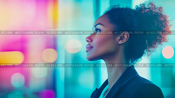 Aspirational gaze: Portrait of a woman looking towards a bright future. Стоковое фото, фотограф Данила Большаков / Фотобанк Лори