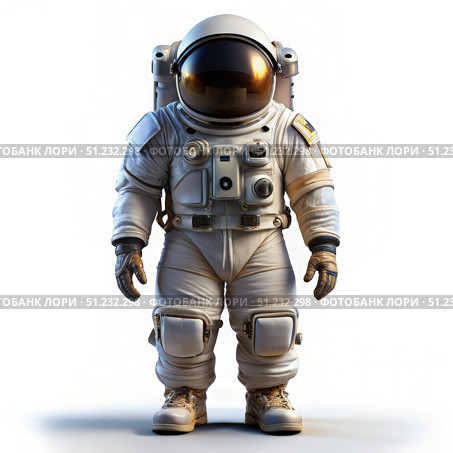 Astronaut in White Spacesuit Standing on a White Background. Generative AI. Стоковое AI-изображение, AI-художник Roman Zavorotny / Фотобанк Лори