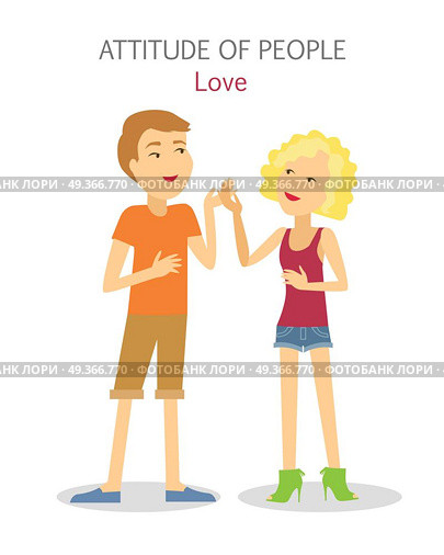 Attitude of People. Boy and Girl in Love. Vector. Attitude of people. Boy and girl in love. Sanguine temperament people. Happy couple, first engagement, passion, friendship, relationships. Talkative cheerful teenagers. Scientific illustration. Vector. Стоковая иллюстрация, агентство Ingram Publishing / Фотобанк Лори