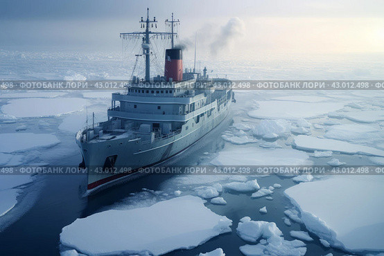Awe-inspiring Ship cruising among sea ice. Generate ai. Стоковое AI-изображение, AI-художник Иван Рябоконь / Фотобанк Лори