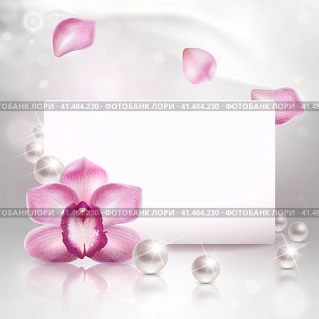 Background with Orchid and Pearls. Стоковая иллюстрация, иллюстратор Vicgmyr / Фотобанк Лори