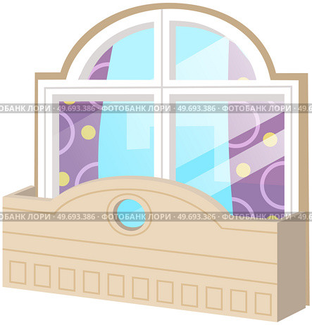 Balcony vector vintage balconied railing windows facade wall of building illustration of beautiful architecture. Decor window-pane facade with curtains isolated on background platform with railings. Balcony vector vintage balconied railing windows facade wall of building, platform with railings. Стоковая иллюстрация, агентство Ingram Publishing / Фотобанк Лори
