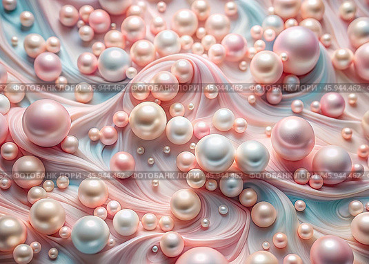 Banner, flyer. Abstract, dreamy, watercolor background with waves, streaks, liquid streams of pastel pink and pearls. Стоковое AI-изображение, AI-художник Photojuli / Фотобанк Лори