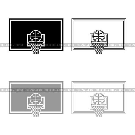 Basketball hoop and ball Backboard and grid basket icon outline set black grey color vector illustration flat style simple image. Basketball hoop and ball Backboard and grid basket icon outline set black grey color vector illustration flat style image. Стоковая иллюстрация, агентство Ingram Publishing / Фотобанк Лори