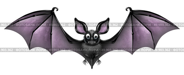 Bat isolated on a white background as a creepy and cute flying webbed winged smiling mammal as a spooky vampire horror symbol or halloween celebration icon with 3D illustration elements. Стоковое фото, агентство Ingram Publishing / Фотобанк Лори