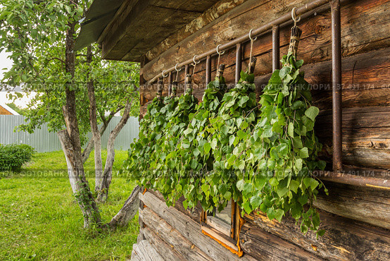 Bath brooms drying in the wind on the wall. Стоковое фото, фотограф Дмитрий Тищенко / Фотобанк Лори