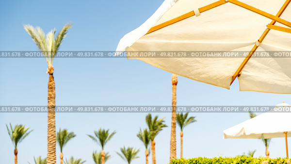 beach umbrellas against the blue sky. Стоковое фото, фотограф Igor Skripachev / Фотобанк Лори