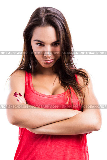 Beautiful and cute young woman making pout, isolated over a white background. Стоковое фото, агентство Ingram Publishing / Фотобанк Лори