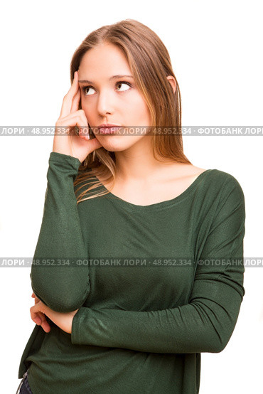 Beautiful blonde woman lost in her thoughts . Стоковое фото, агентство Ingram Publishing / Фотобанк Лори