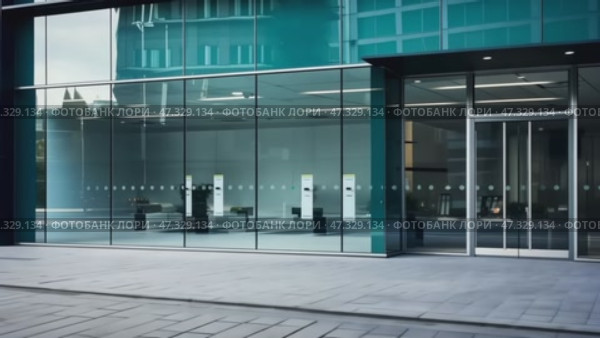 Beautiful glass facade of the premises for renting shop. For designers as example of outdoor advertising and signage placement. Стоковое AI-видео, аниматор Sergey Grishin / Фотобанк Лори
