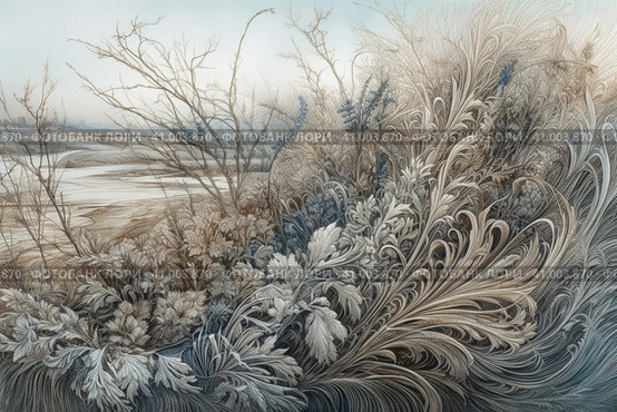 Beautiful landscape with hills and feather grass, watercolor style, Generative AI. Стоковое AI-изображение, AI-художник Анна Кривицкая / Фотобанк Лори