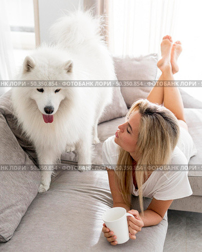 beautiful lovely dog woman. Стоковое фото, агентство Ingram Publishing / Фотобанк Лори