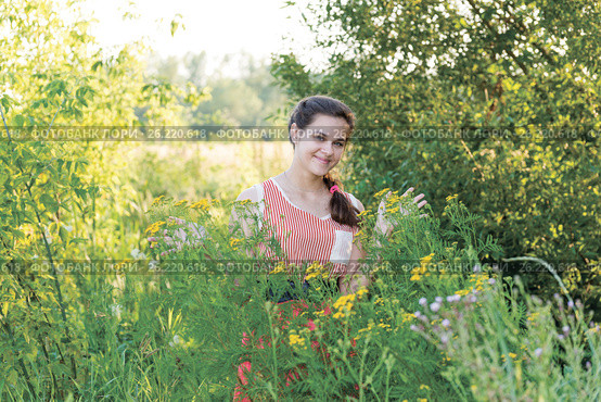 Beautiful Russian girl in thickets of tansy. Стоковое фото, фотограф Володина Ольга / Фотобанк Лори