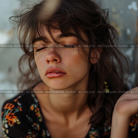 Beautiful woman crying out of anguish. Стоковое AI-изображение, AI-художник Кирилл Черезов / Фотобанк Лори