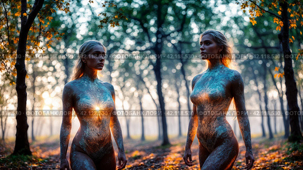 Beautiful women on the background of the landscape.. AI. Стоковое AI-изображение, AI-художник Виктория Кольцова / Фотобанк Лори