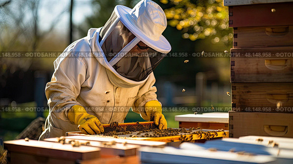beehive beekeeping equipment ai generated. Стоковое AI-изображение, AI-художник Vectorwin / Фотобанк Лори